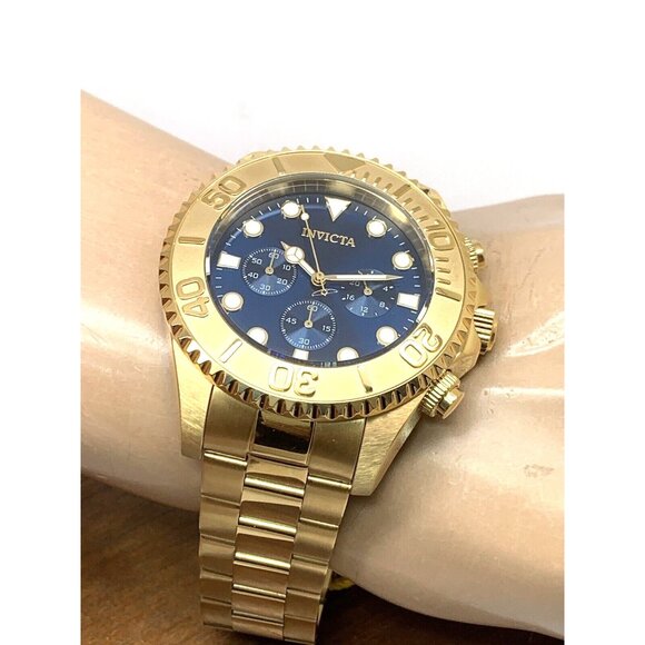 Invicta Men's Watch 36974 Pro Diver Quartz Chronograph Gold Steel Blue Dial 47mm - Picture 6 of 15